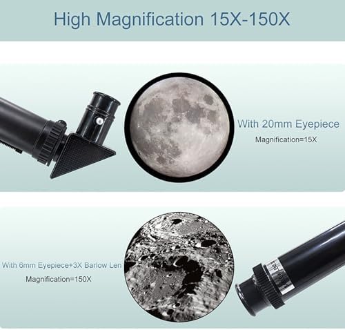 Telescope for Adults & Kids, 70mm Aperture Refractor (15X-150X) Portable Travel Telescope with Phone Adapter & Wireless Remote, Astronomy Beginners Gifts, Black