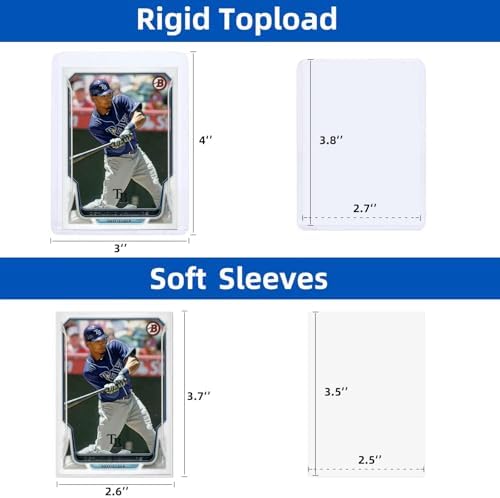 400 Card Sleeves Top Loaders for Cards, Arjiekwei 3"X4" Baseball Card Protectors Hard Plastic, Premium Toploaders Card Holder for Trading Sports Football Game Cards(200 Top Loaders + 200 Card Sleeves)