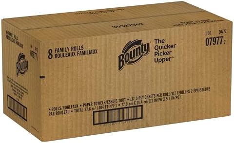 Bounty Quick Size Paper Towels, White, 8 Family Rolls = 20 Regular Rolls