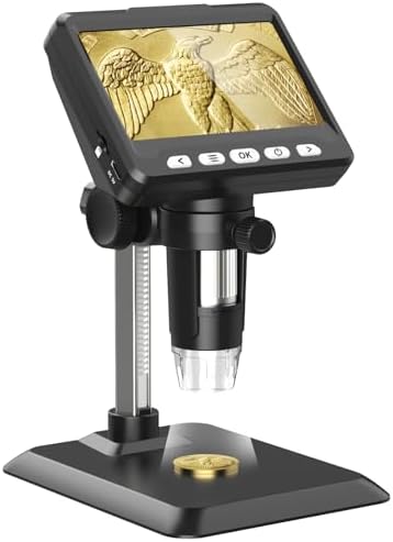 Microscope, 1000x Coin Magnifier, 1080P Coin Microscope with Lights, LCD Digital Magnifying Glass, Photo and Video Capability, Support PC View Windows and MacOS, Ideal for Coin and Jewelry Collectors
