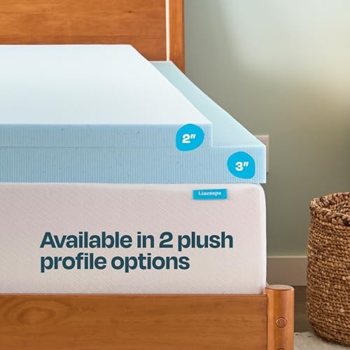 Linenspa Memory Foam Mattress Topper - 2 Inch Gel Infused Memory Foam - Plush Feel - Cooling and Pressure Relieving - CertiPUR Certified - Dorm Room Essentials - Twin XL Size