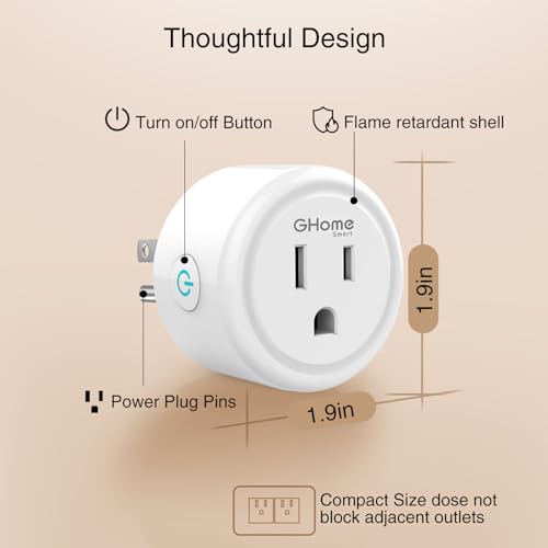 Smart Plug, GHome Smart WiFi Plugs Work with Alexa and Google Home, Smart WiFi Outlet with Remote Control and Timer Function, 2.4GHz Wi-Fi Only, No Hub Required, ETL FCC Listed