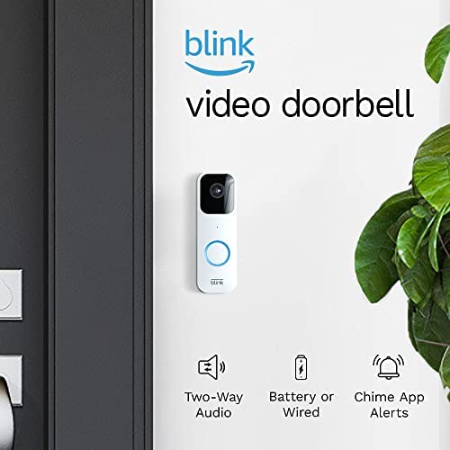Like-New Blink Video Doorbell (2023 release) + Sync Module 2 | Two-year battery life, Two-way audio, HD video, motion and chime app alerts and Alexa enabled — wired or wire-free (White)