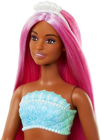Barbie Mermaid Doll with Magenta Fantasy Hair & Headband Accessory, Curvy Body Type with Shell-Inspired Bodice & Tropical Red Tail