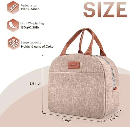 Lunch Bag for Women & Men Adult Insulated Lunch Box, Small Leakproof Cooler Food Lunch Containers Reusable High Capacity Lunch Tote Bags for Work, Travel, Outdoor (KHAKI)