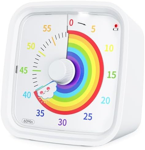 Yunbaoit Visual Timer with Protective Case, Rainbow Disk 60 Minute Countdown Timer for Kids and Adults, Silent Time Management Tool(White)