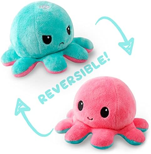 TeeTurtle - The Original Reversible Octopus Plushie - Pink + Aqua - Cute Sensory Fidget Stuffed Animals That Show Your Mood, 4 inch