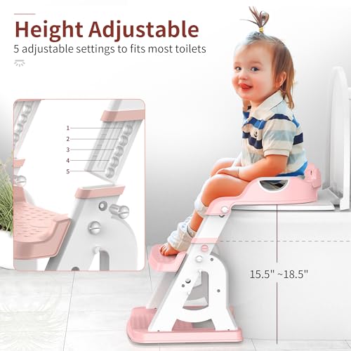 Potty Training Seat, Upgrade 2 in 1 Potty Training Toilet for Toddler, Toddler Toilet Seat for Boys Girls with Splash Guard, Anti-Slip Pad and Step Stool (Pink)