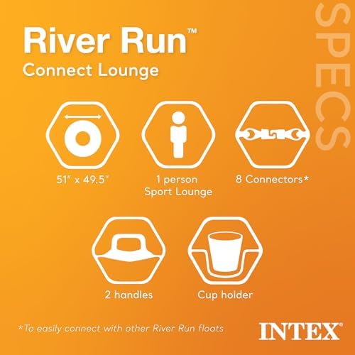Intex 58854EP River Run Connect Inflatable Floating Lounge: Comfortable Backrest – Built-in Cup Holder – Durable Grab Handles – Easy-to-Use Connectors – 220lb Weight Capacity