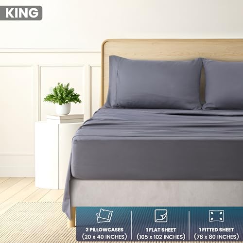 Utopia Bedding King Sheet Set - Brushed Microfiber - Soft Bed Sheets for King Size Bed - Includes 1 Fitted, 1 Flat, & 2 Pillow Cases - Deep Pocket (Grey)