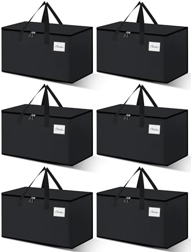 Heavy Duty Moving Bags - Extra Large Packing Bags and Storage Totes, Collapsible and Foldable Option for Moving and Storage, Black, 125 L - 6 Pack