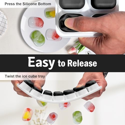 Ice Cube Trays with Lid and Bin, Ice trays for Freezer - Easy to Release Silicone Ice cube mold, Stackable Reusable Plastic Ice Molds for Cocktails, Whiskey, Drinks and Iced Coffee, BPA-Free