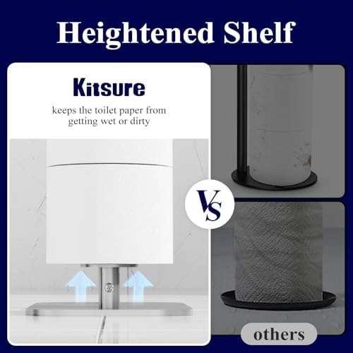 Kitsure Toilet Paper Holder Free Standing – Rustproof Metal Toilet Paper Stand for 4 Rolls with Anti-Slip Base and Shelf for Phone & Small Items, Bathroom Organizers and Storage, Large, Silver