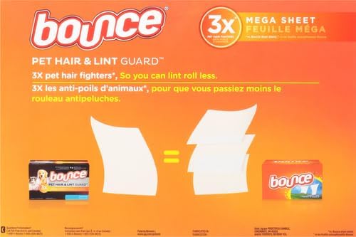 Bounce Pet Hair and Lint Guard Mega Fabric Softener Dryer Sheets with 3X Pet Hair Fighters, Fresh Scent, 180 Count (Packaging May Very) (Pack of 2)