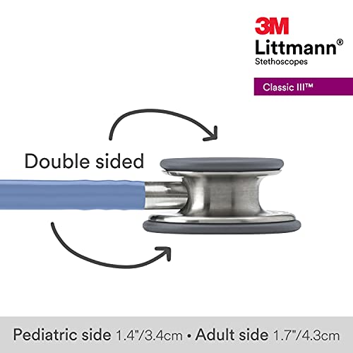 3M Littmann Classic III Monitoring Stethoscope, 5630, More Than 2X as Loud, Weighs Less, Stainless Steel Chestpiece, 27" Ceil Blue Tube