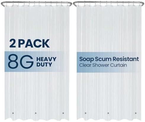 LiBa Waterproof Plastic Shower Curtain - Bathroom Shower Curtain Premium PEVA Non-Toxic with Rust Proof Grommets Frosted 8G Heavy Clear Duty Bathroom Accessories 72x72 2 Pack