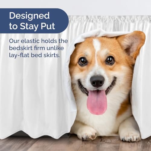 Wrap Around Dust Ruffle Bed Skirt - White - for Queen Size Beds with 15 Inch Drop - Easy Fit Elastic Strap - Adjustable Pleated Bedskirt w/Brushed Fabric - Wrinkle Free - for Women, Men, Kids & Teens