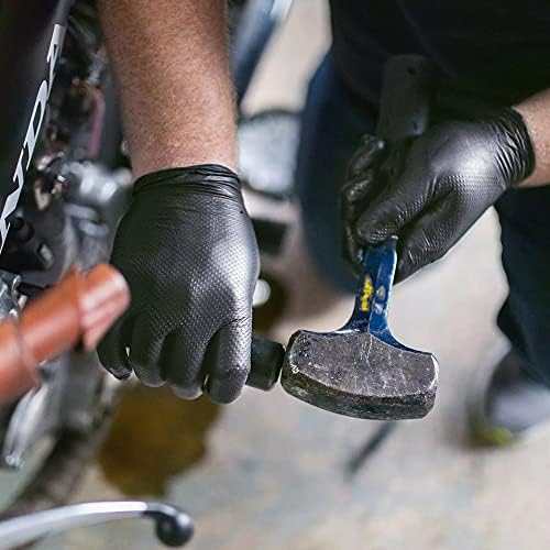 TitanFlex Thor Grip Heavy Duty Black Industrial Nitrile Gloves with Raised Diamond Texture, 8-mil, Latex Free