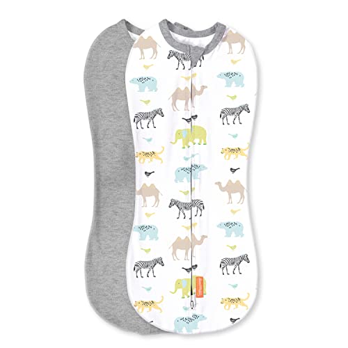 SwaddleMe Pod – Size Newborn, 0-2 Months, 2-Pack (Lil Wild One) No Wrap Zip-Up Newborn Swaddle Creates A Cozy Feeling for Baby and Helps Prevent Startle Reflex