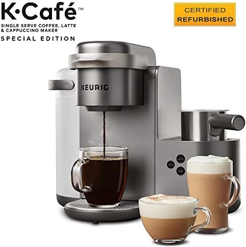 Keurig K-Cafe Special Edition Coffee Maker, Single Serve K-Cup Pod Coffee, Latte and Cappuccino Maker, Comes with Dishwasher Safe Milk Frother, Coffee Shot Capability, Nickel (Renewed)