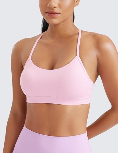CRZ YOGA Butterluxe Womens Y Back Sports Bra - Padded Racerback Low Impact Spaghetti Thin Strap Workout Yoga Top
