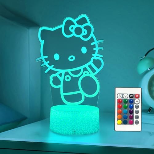 Cat Night Light Cute Night Light - Anime Charater 16 Color Change Decor Kitty Lamp with Remote, Dim, Timer,Kids Gifts for Christmas Birthday,Nursery Baby