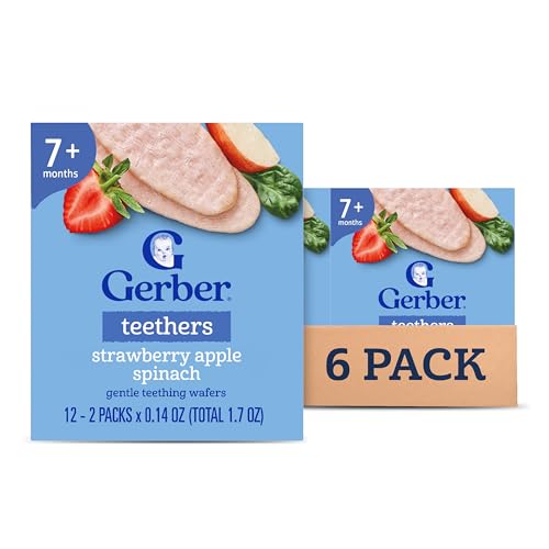 Gerber Snacks for Baby Teethers, Gentle Teething Wafers, Strawberry Apple Spinach, 1.7 Ounce, 12 Count Box (Pack of 6)