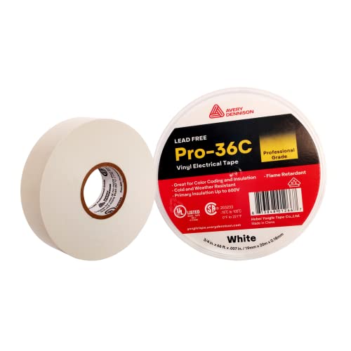 Electrical Tape, 10 Rolls Professional Grade PVC Electric Tape, UL/CSA Listed ¾ in x 66 ft Insulating Vinyl Tape for Electrical, Repairs, Automotive and Equipment, Pro-36C, White