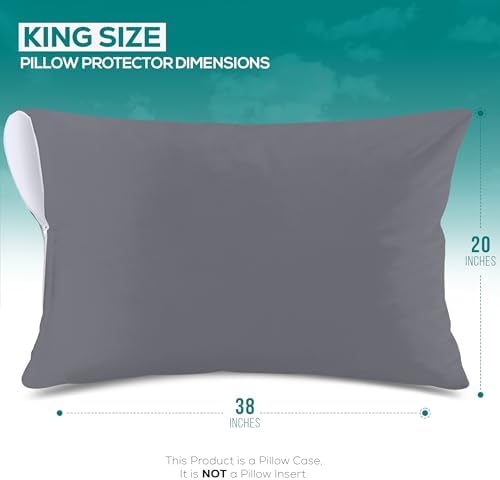 Utopia Bedding Waterproof Pillow Protectors Zippered King Size (2 Pack, Gray), Zippered Pillowcases, Bed Bug Proof Pillow Encasement Covers 20 x 38 Inches