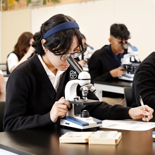 AmScope M150 Series Portable LED Monocular Student Compound Microscope - 40X-1000X Magnification - Microscope Kit Includes Dust Cover, 2 Clips & 2 Eyepieces