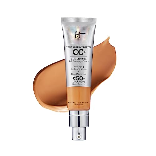 IT Cosmetics CC+ Cream - Full-Coverage Foundation With SPF 50, Color Corrector & Anti-Aging Serum, Formulated With Niacinamide & Hyaluronic Acid, Natural Finish, For All Skin Types, 1.08 fl oz
