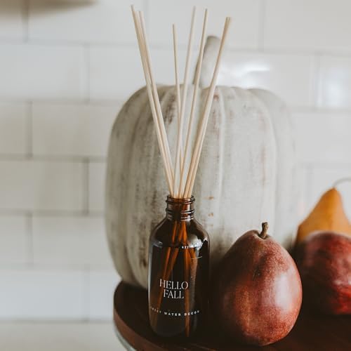 Sweet Water Decor Hello Fall Reed Diffuser Set - Hot Cider, Cinnamon, Cloves, Apple, and Nutmeg Fall Scented Diffuser - Scent Diffusers for Home, Fall Home Decor Long Lasting Fragrance Made in the USA