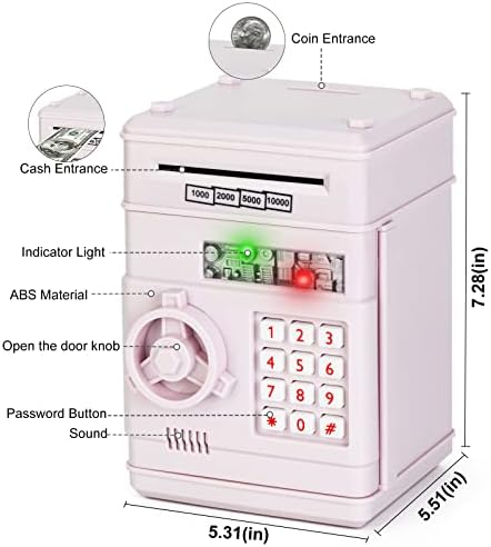 Refasy Piggy Bank Cash Coin Can ATM Bank Electronic Coin Money Bank for Kids Age 3-12, Money Savings Box Mini ATM Coin Bank Toys Gifts for 3 4 5 6 7 8 9 10 11 12 Year Old Boys Girls