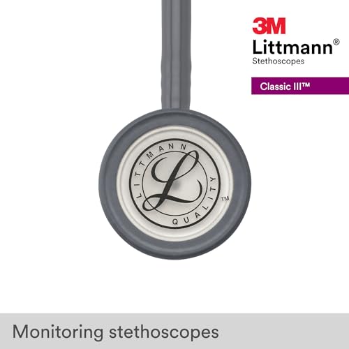 3M Littmann Classic III Monitoring Stethoscope, 5621, More Than 2X as Loud, Weighs Less, Stainless Steel Chestpiece, 27" Grey Tube