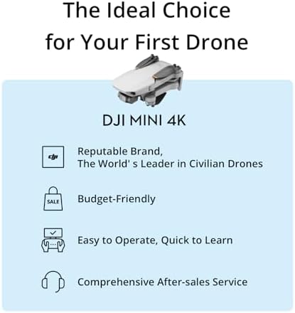 DJI Mini 4K, Drone with 4K UHD Camera for Adults, Under 249 g, 3-Axis Gimbal Stabilization, 10km Video Transmission, Auto Return, Wind Resistance, 1 Battery for 31-Min Max Flight Time, Intelligent Flight