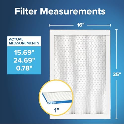 Filtrete 16x25x1 AC Furnace Air Filter, MERV 13, MPR 1900, Premium Allergen, Bacteria&Virus Filter, 3-Month Pleated 1-Inch Electrostatic Air Cleaning Filter, 2-Pack (Actual Size 15.719x24.72x0.78 in)