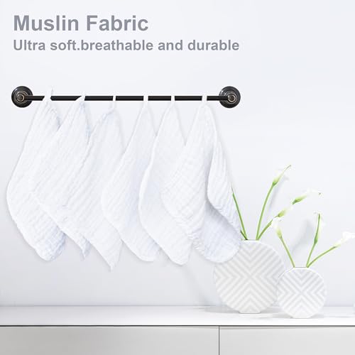 SWEET DOLPHIN 12 Pack Baby Muslin Washcloths - Soft Face Cloths for Newborn, Absorbent Bath Wash Cloths, Wipes, Burp Rag - Toddlers Essentials Stuff, Baby Registry as Shower -10"x10", White