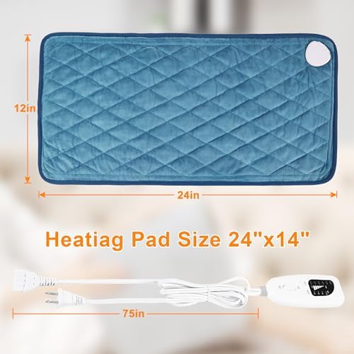 Weighted Heating Pad-Electric Heating Pads for Back,Neck,Abdomen,Moist Heated Pad for Shoulder,Knee,Hot Pad for Arms and Legs,Dry&Moist Heat & Auto Shut Off(Weighted Deepskyblue,12''×24'')