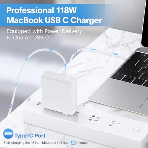 Mac Book Pro Charger - 118W USB C Fast Charger Power Adapter Compatible with MacBook Pro/MacBook Air 16 15 14 13 Inch, M1 M2 M3 M4, New iPad Pro and All USB C Device, Charge Cable 6.6ft