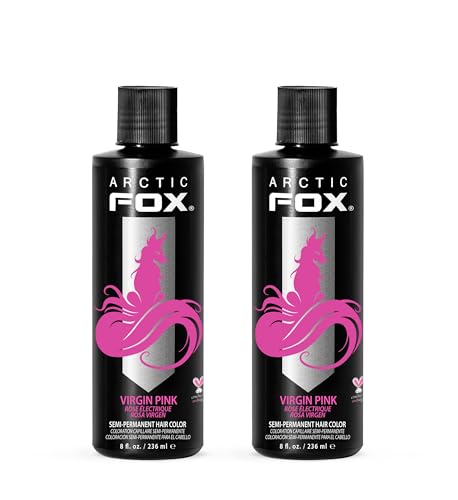 Arctic Fox Semi-Permanent Hair Dye, Virgin Pink, Vibrant Hot Pink Color, Vegan & Cruelty-Free, Ammonia-Free, Conditioning Formula, Long Lasting, For All Hair Types, 8 Fl Oz (Pack of 2)