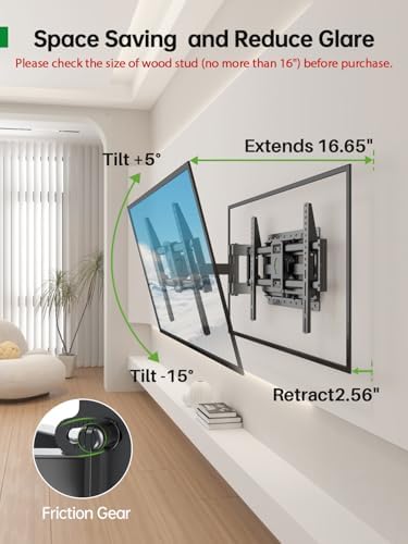 USX Mount Full Motion TV Wall Mount for Most 42-86 inch Flat Screen/LED/4K, TV Mount Bracket Dual Swivel Articulating Tilt 6 Arms, Fits 8” 12” 16" Wood Studs,Max VESA 600x400mm, Holds up to 132lbs