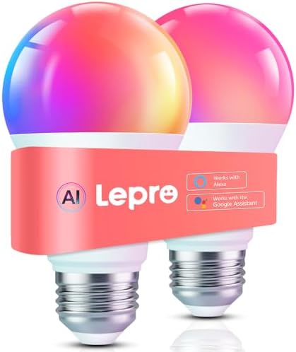 Lepro B1 AI Smart Light Bulbs - WiFi & Bluetooth RGBWW Color Changing LED Bulb Compatible with Alexa & Google Assistant, AI Generated Lighting LLM, AI Voice Control, Music Sync, 2.4GHz Only, 2 Pack