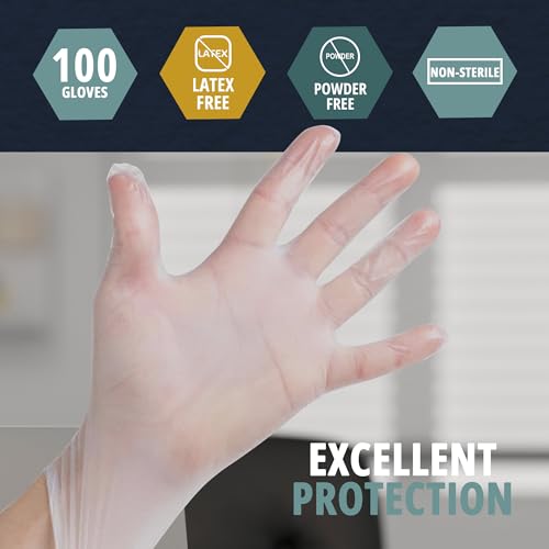 MED PRIDE Medpride Medical Vinyl Examination Gloves | Latex and Powder Free | Disposable, Ultra-Strong, Clear (1000, Large (Pack of 1000))