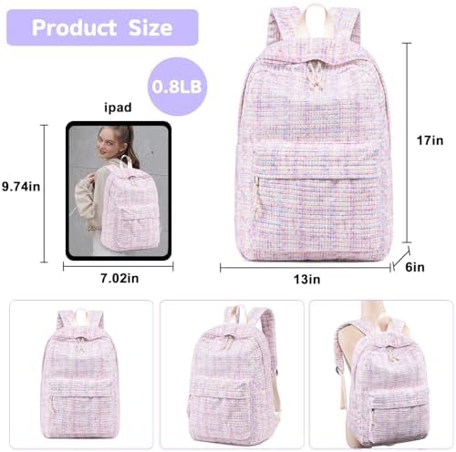School Backpack for Teen Girls Bookbags Elementary High School Corduroy Laptop Bags Women Travel Daypacks