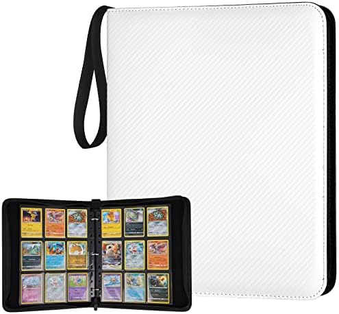 9 Pocket Card Binder, Premium Zip Trading Card Binder, 720 Double Sided Pocket PU Card Collection Binder, Collector Card Album, Card Folder for MTG, TCG, Sports Cards, Game Cards (White)
