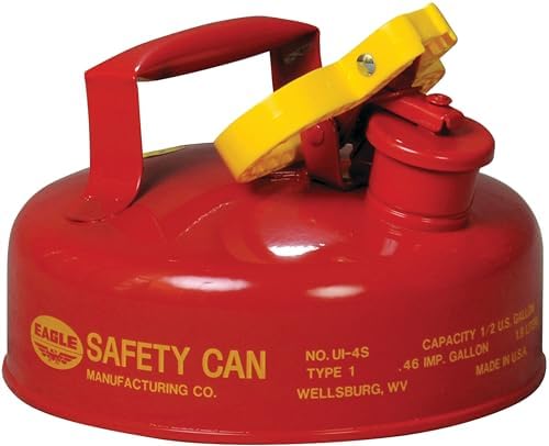 Eagle 2 Quart Type I Red Safety Gas Can for Gasoline with Flame Arrester and Self-Closing Lid, Made in the USA, Galvanized Steel Flammable Storage Can, UI4S