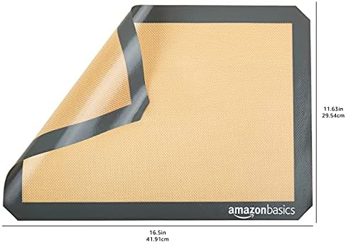 Amazon Basics Silicone Rectangular Baking Mat, Non-Stick Reusable Oven Bakeware, 16.5" x 11.6", New Beige/Gray, Pack of 2