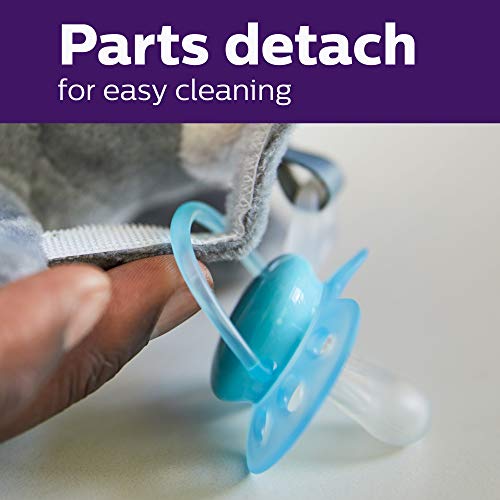 Philips AVENT Ultra Soft Snuggle Pacifier Holder with Detachable Pacifier, 0-6m, Elephant, SCF348/03
