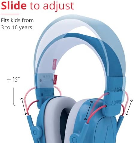 Alpine Muffy Kids - Hearing Protection - CE & ANSI Certified - Adjustable for Ages 3-16 years - Noise Cancelling Headphones - 25dB Sound Reduction Ideal for Protection and Concentration Aid - Blue