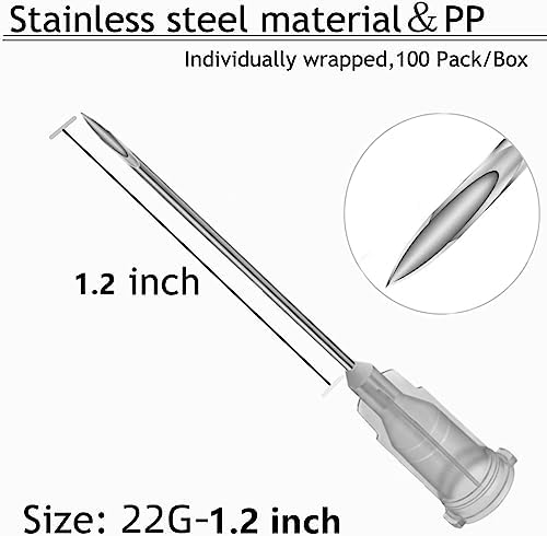 100 Pack Disposable 5ml/cc Lab Syringes with 22Ga 1.25 Inch Needle Luer Lock, Individually Sealed Packed